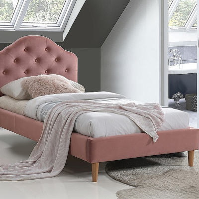 Jednolůžková čalouněná postel MIRELA - 90x200 cm, růžová
