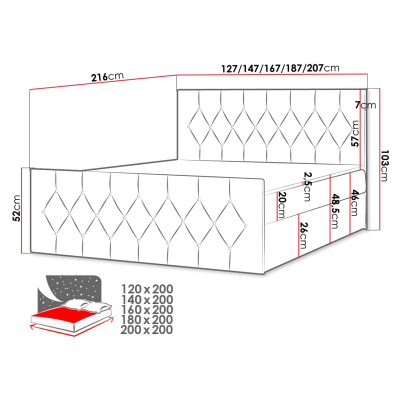 Boxspringová dvojlůžková postel 200x200 SENCE 2 - červená + topper ZDARMA