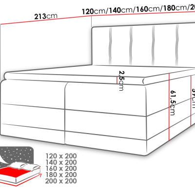 Boxspringová manželská postel 200x200 SANDIA - šedá + topper ZDARMA