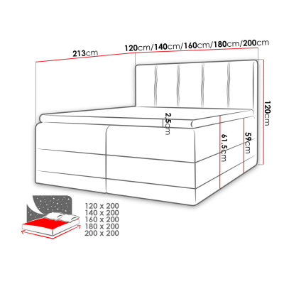 Boxspringová manželská postel 160x200 SANDIA - hnědá + topper ZDARMA