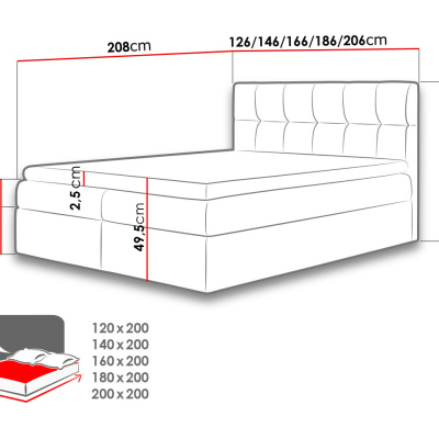 Hotelová manželská postel 200x200 KOLDBY - bílá ekokůže + topper ZDARMA