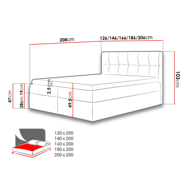 Hotelová manželská postel 200x200 KOLDBY - béžová + topper ZDARMA