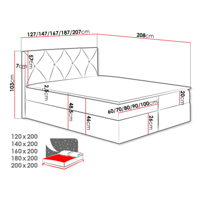 Americká manželská postel 180x200 LITZY 1 - šedá + topper ZDARMA