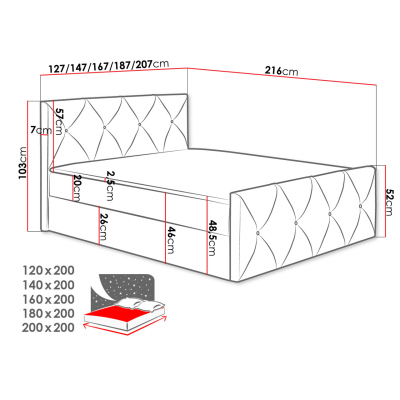 Kontinentální manželská postel 200x200 LITZY 2 - šedá + topper ZDARMA