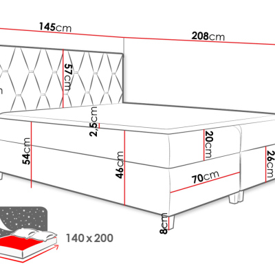 Boxspringová dvoulůžková postel 140x200 LUELA - šedá 1 + topper ZDARMA