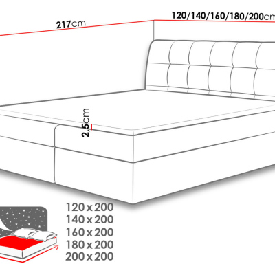 Hotelová manželská postel 180x200 LUPE - béžová ekokůže + topper ZDARMA