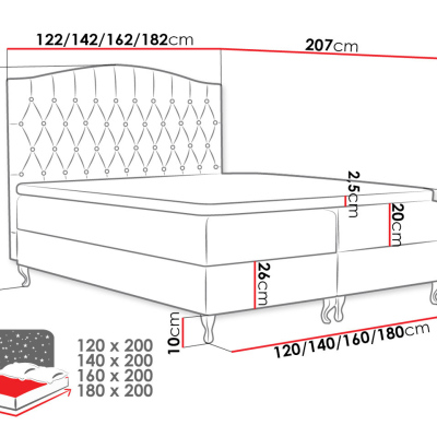 Kontinentální manželská postel 180x200 SALOMON - červená + topper ZDARMA