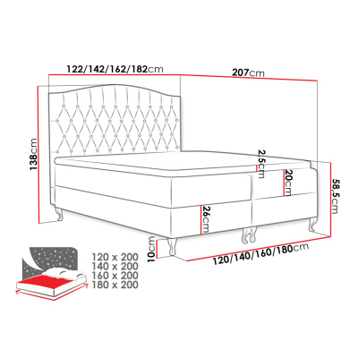 Kontinentální manželská postel 180x200 SALOMON - červená + topper ZDARMA