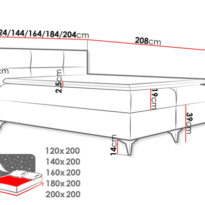 Americká manželská postel 200x200 MERCHE - béžová ekokůže + topper ZDARMA