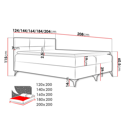 Americká manželská postel 200x200 MERCHE - béžová ekokůže + topper ZDARMA