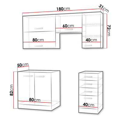 Kuchyně do paneláku 180/180 cm SHAN 2 - šedá / lesklá krémová + LED a dřez ZDARMA