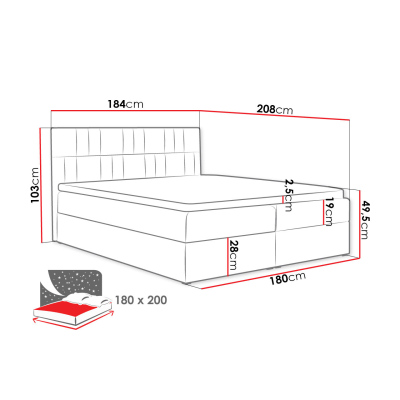 Americká manželská postel 180x200 TOMASA 3 - béžová + topper ZDARMA