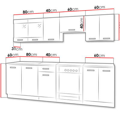 Moderní kuchyně 240/240 cm s LED osvětlením TAO 2 - černá / bílá