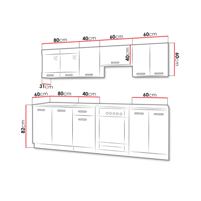 Moderní kuchyně 240/240 cm s LED osvětlením TAO 2 - černá / bílá