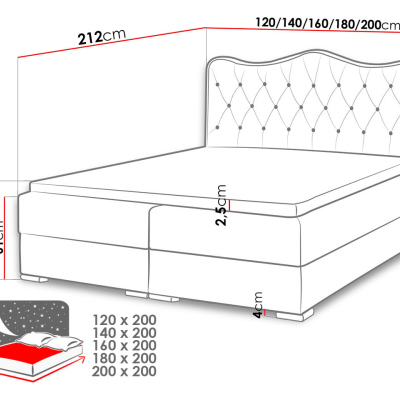 Kontinentální manželská postel 180x200 TEJANA - červená ekokůže + topper ZDARMA