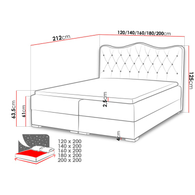 Kontinentální manželská postel 180x200 TEJANA - červená ekokůže + topper ZDARMA