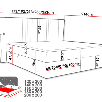 Hotelová manželská postel 200x200 SOLA - růžová + topper ZDARMA