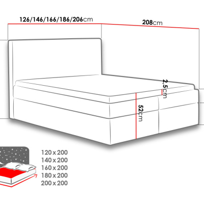 Hotelová manželská postel 200x200 ROSENDO - modrá + topper ZDARMA