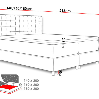 Manželská čalouněná postel 160x200 SADIE - modrá + topper ZDARMA