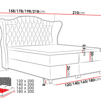 Kontinentální manželská postel 180x200 NEIVA - hnědá + topper ZDARMA