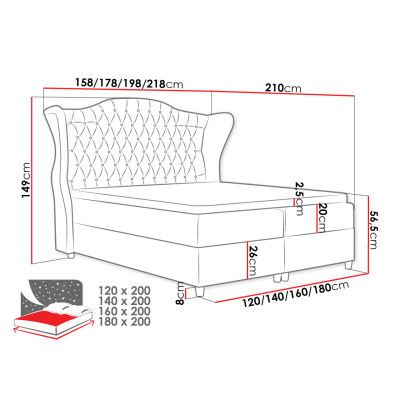 Kontinentální manželská postel 180x200 NEIVA - hnědá + topper ZDARMA