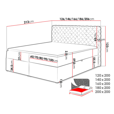 Kontinentální manželská postel 200x200 VALANCIA - šedá + topper ZDARMA