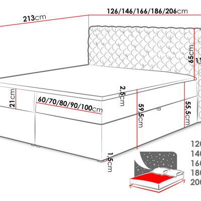 Kontinentální manželská postel 200x200 VALANCIA - modrá + topper ZDARMA