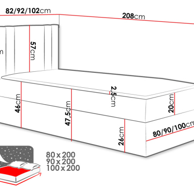 Americká jednolůžková postel 90x200 VITORIA MINI - hnědá ekokůže, levé provedení + topper ZDARMA