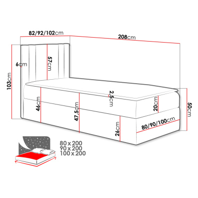 Americká jednolůžková postel 90x200 VITORIA MINI - hnědá ekokůže, levé provedení + topper ZDARMA