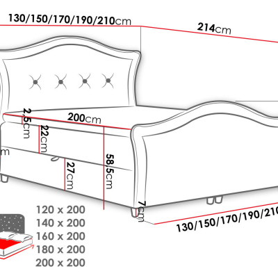 Kontinentální manželská postel 200x200 VARIEL 2 - vínová + topper ZDARMA