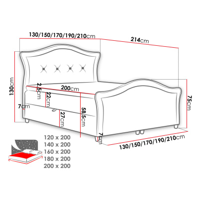 Kontinentální manželská postel 200x200 VARIEL 2 - tmavá šedá + topper ZDARMA