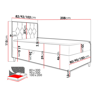 Boxspringová jednolůžková postel 100x200 PORFIRO 1 - bílá ekokůže / hnědá 2, levé provedení + topper ZDARMA