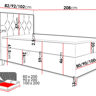 Boxspringová jednolůžková postel 80x200 PORFIRO 1 - bílá ekokůže / béžová, levé provedení + topper ZDARMA