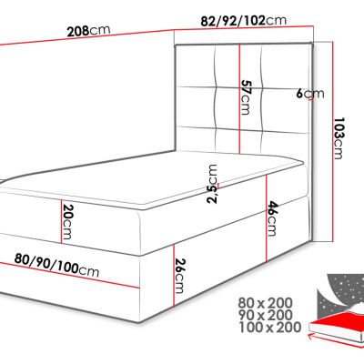 Hotelová jednolůžková postel 100x200 ROSALINDE - černá ekokůže, levé provedení + topper ZDARMA