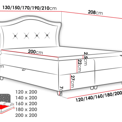 Kontinentální manželská postel 160x200 VARIEL 1 - černá + topper ZDARMA