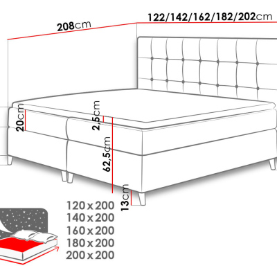 Boxspringová dvojlůžková postel 200x200 SERAFIN - šedá + topper ZDARMA