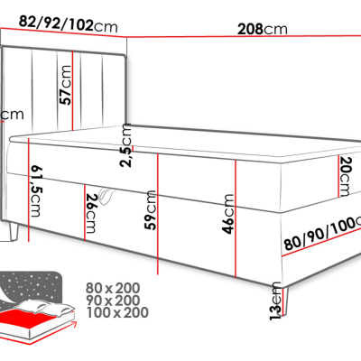 Hotelová jednolůžková postel 90x200 ROCIO 1 - bílá ekokůže / šedá, levé provedení + topper ZDARMA