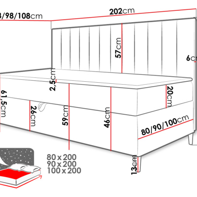 Kontinentální jednolůžková postel 80x200 ROCIO 2 - bílá ekokůže / béžová + topper ZDARMA