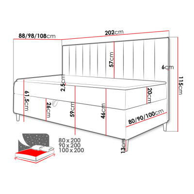 Kontinentální jednolůžková postel 100x200 ROCIO 2 - bílá ekokůže / khaki + topper ZDARMA