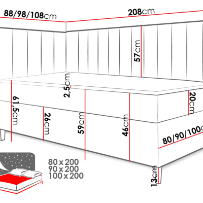 Boxspringová jednolůžková postel 80x200 ROCIO 3 - bílá ekokůže / žlutá, levé provedení + topper ZDARMA