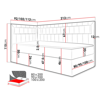 Kontinentální jednolůžková postel 80x200 RAMIRA 3 - bílá ekokůže / žlutá, levé provedení + topper ZDARMA