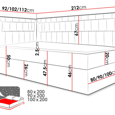 Kontinentální jednolůžková postel 80x200 RAMIRA 3 - bílá ekokůže / khaki, levé provedení + topper ZDARMA