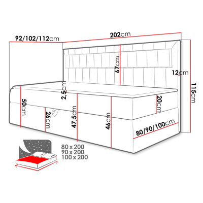 Boxspringová jednolůžková postel 80x200 RAMIRA 2 - bílá ekokůže / červená + topper ZDARMA