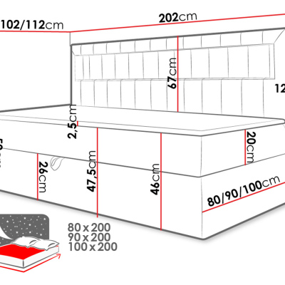 Boxspringová jednolůžková postel 80x200 RAMIRA 2 - bílá ekokůže / khaki + topper ZDARMA