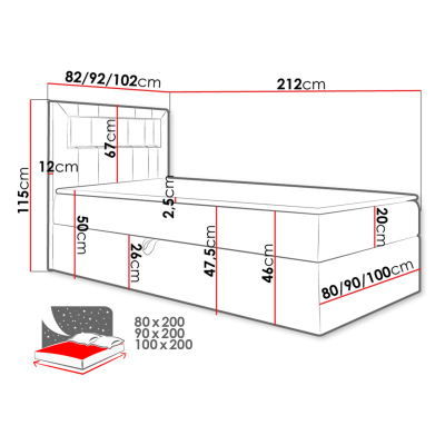 Kontinentální jednolůžková postel 90x200 RAMIRA 1 - bílá ekokůže / hnědá 2, levé provedení + topper ZDARMA