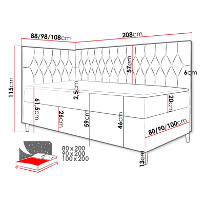 Boxspringová jednolůžková postel 90x200 PORFIRO 3 - bílá ekokůže / hnědá 2, levé provedení + topper ZDARMA