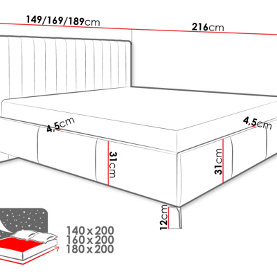 Manželská postel s úložným prostorem 160x200 TANIX - šedá