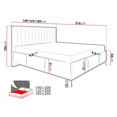 Manželská postel s úložným prostorem 160x200 TANIX - zelená