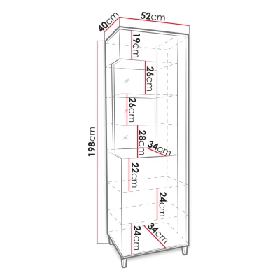 Úzká vitrína do obývacího pokoje ANINA - šířka 50 cm, bílá / dub wotan
