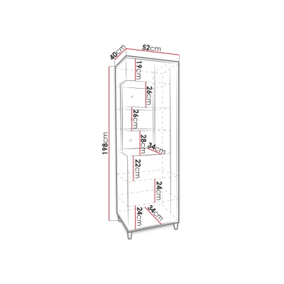 Úzká vitrína do obývacího pokoje ANINA - šířka 50 cm, bílá / dub wotan